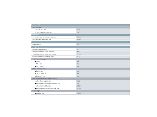 El sistema de control automático SIMATIC S7-300 PLC salida analógica SM 332 aislado 8 AO U/I Siemens 6ES73325HF000AB0