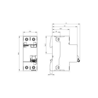 Siemens 5SV4614-0 Interruptor de corriente de cambio residual de tipo de 2 polos 40A 300mA Un AC 230V