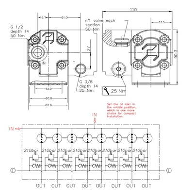 Distribuidor de flujo hidráulico de 8 vías con 8 válvulas de bola de 3 vías de presión y bloque de manifold