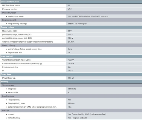 Excelente 6ES7315-2EH14-0AB0 SIMATIC S7-300 CPU 315-2PN/DP con 384KB de memoria de trabajo