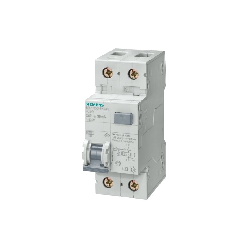 Siemens 5SU1353-1KK16 FI/LS AC 30MA 1 N-P C16 4.5KA Conjunto de interruptor de corriente residual MCB